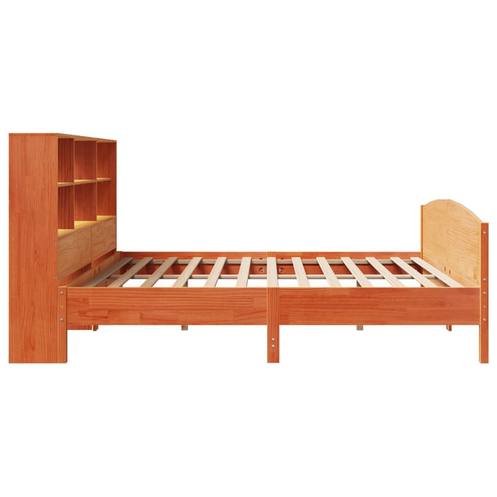 Säng Med Bokhylla Utan Madrass 200X200Cm Massiv Furu