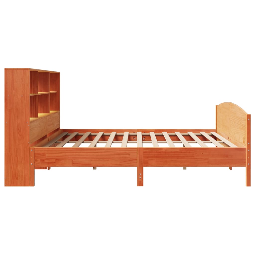 Säng Med Bokhylla Utan Madrass 200X200Cm Massiv Furu