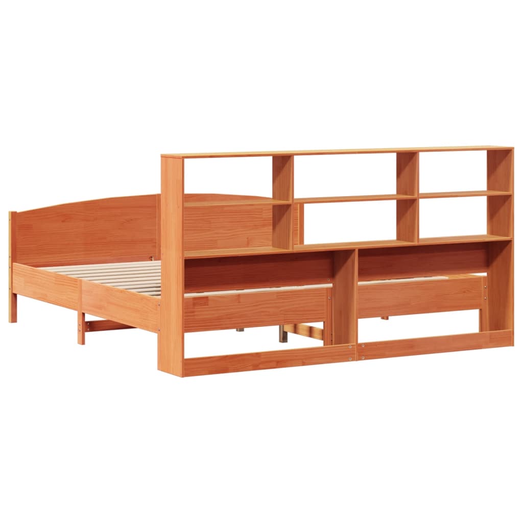 Säng Med Bokhylla Utan Madrass 200X200Cm Massiv Furu