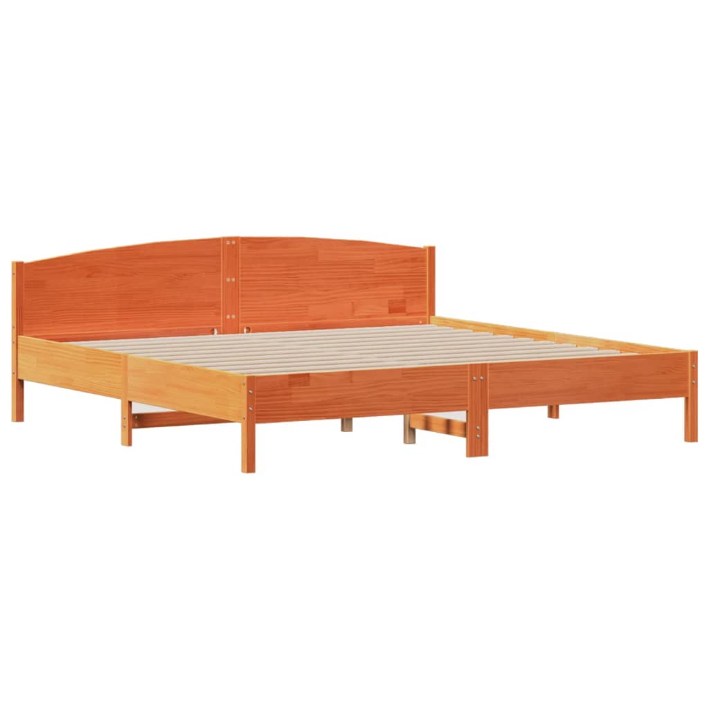 Säng Med Bokhylla Utan Madrass 200X200Cm Massiv Furu