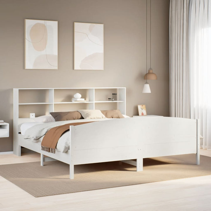 Säng Med Bokhylla Utan Madrass 200X200Cm Massiv Furu
