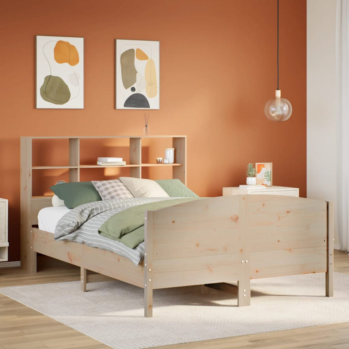 Säng Med Bokhylla Utan Madrass 200X200Cm Massiv Furu
