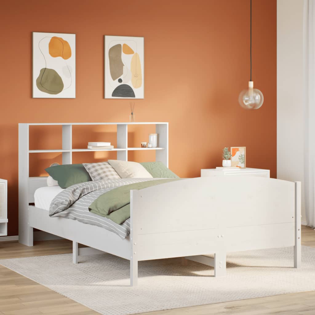 Säng Med Bokhylla Utan Madrass 200X200Cm Massiv Furu