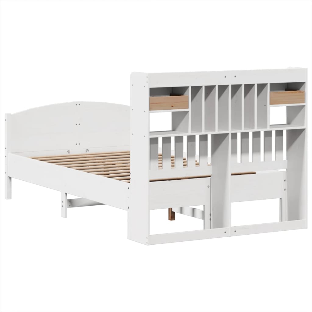 Säng Med Bokhylla Utan Madrass 135X190Cm Massiv Furu