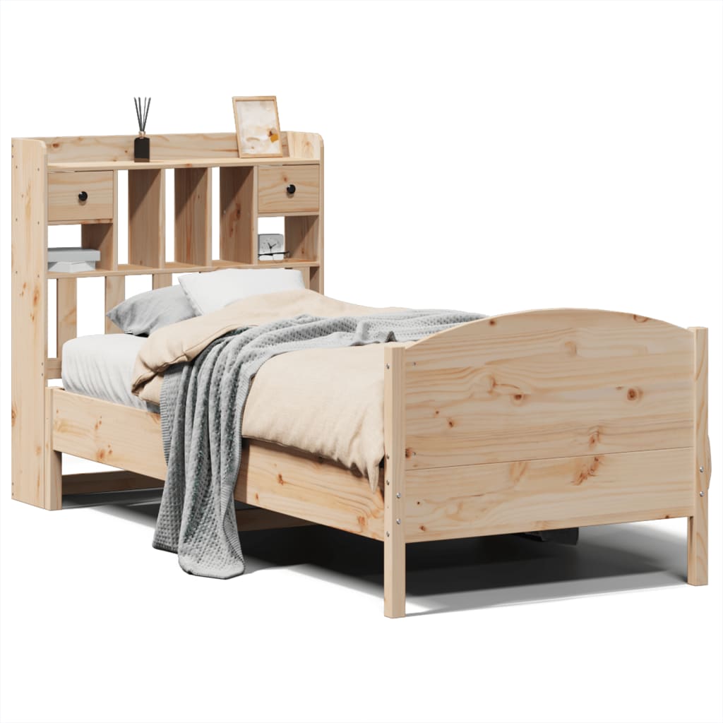 Säng Med Bokhylla Utan Madrass 90X190Cm Massiv Furu