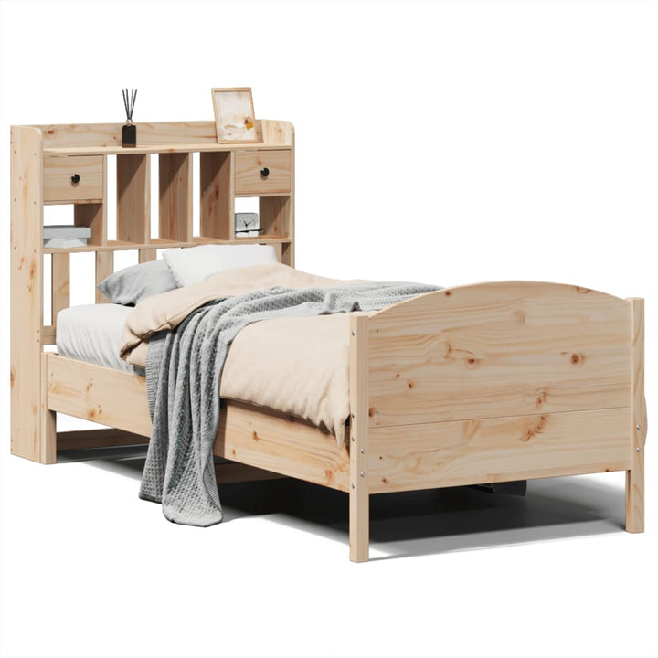Säng Med Bokhylla Utan Madrass 90X190Cm Massiv Furu