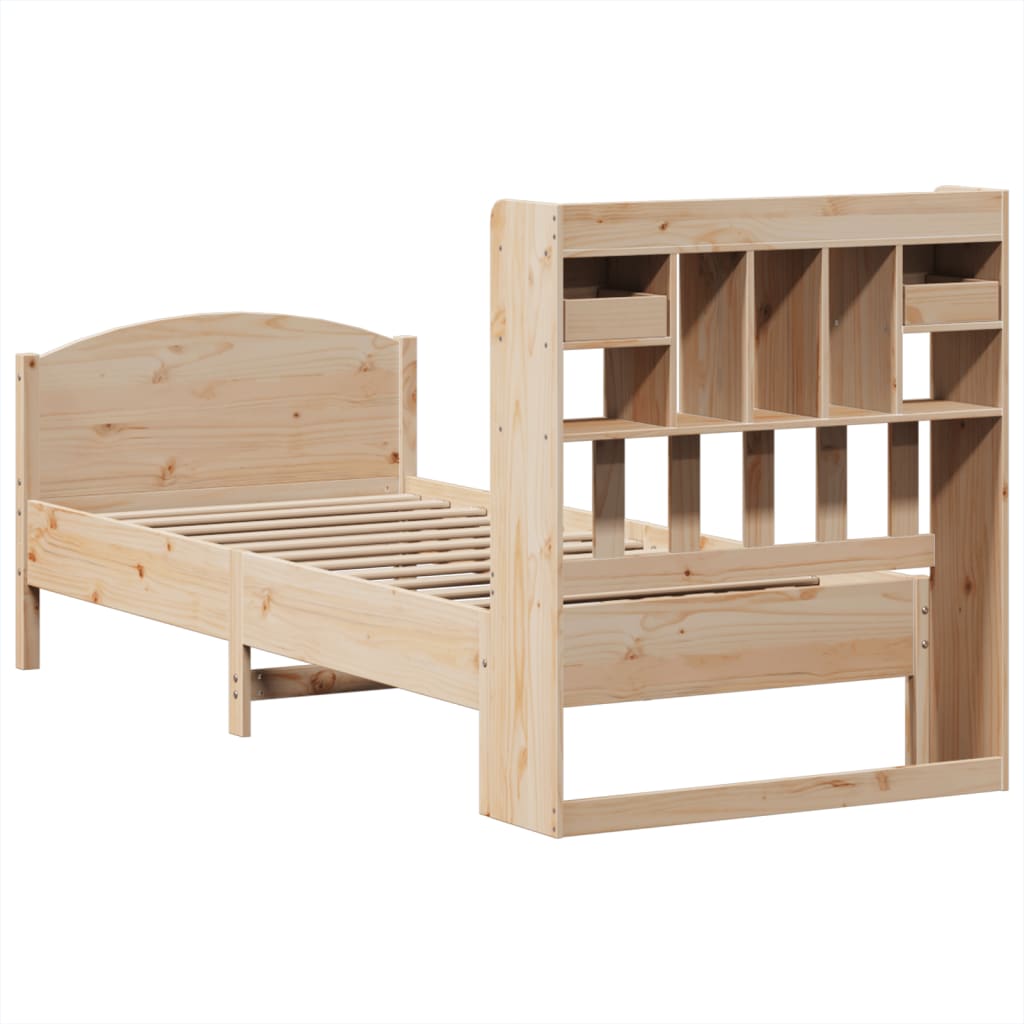 Säng Med Bokhylla Utan Madrass 90X190Cm Massiv Furu