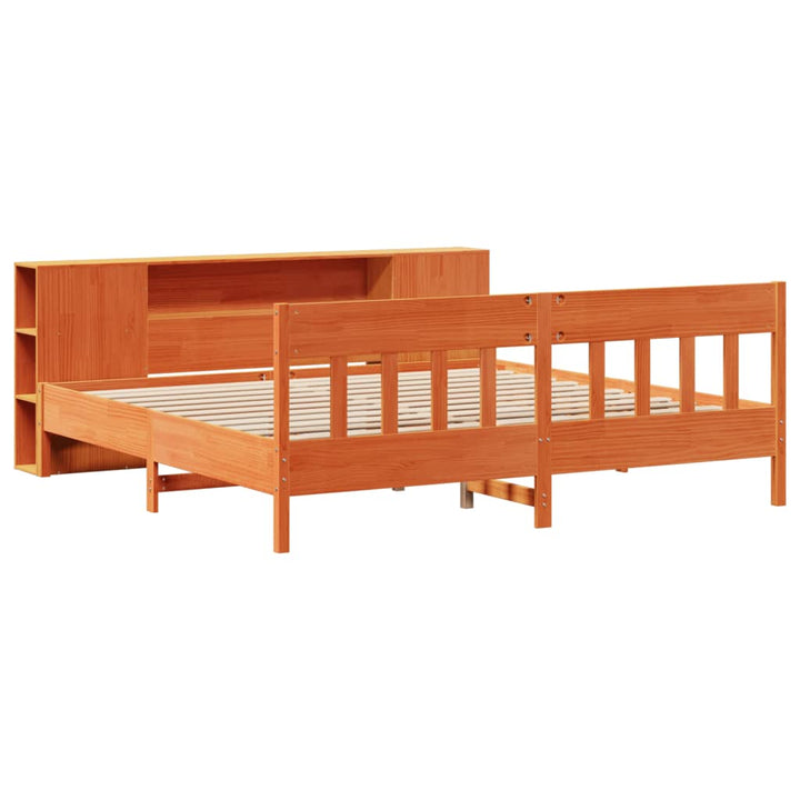Säng Med Bokhylla Utan Madrass 200X200Cm Massiv Furu