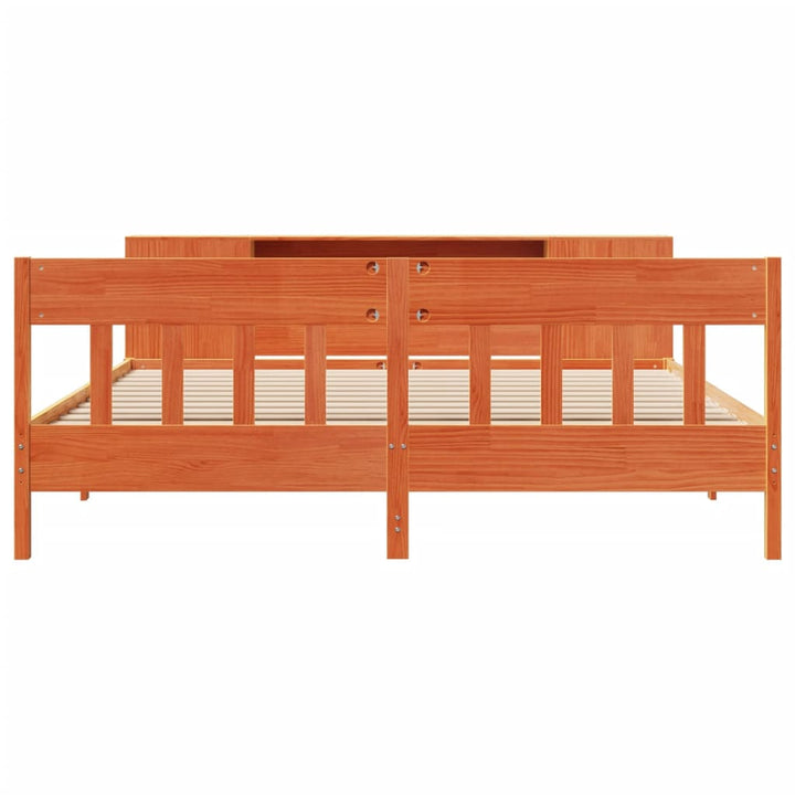 Säng Med Bokhylla Utan Madrass 200X200Cm Massiv Furu