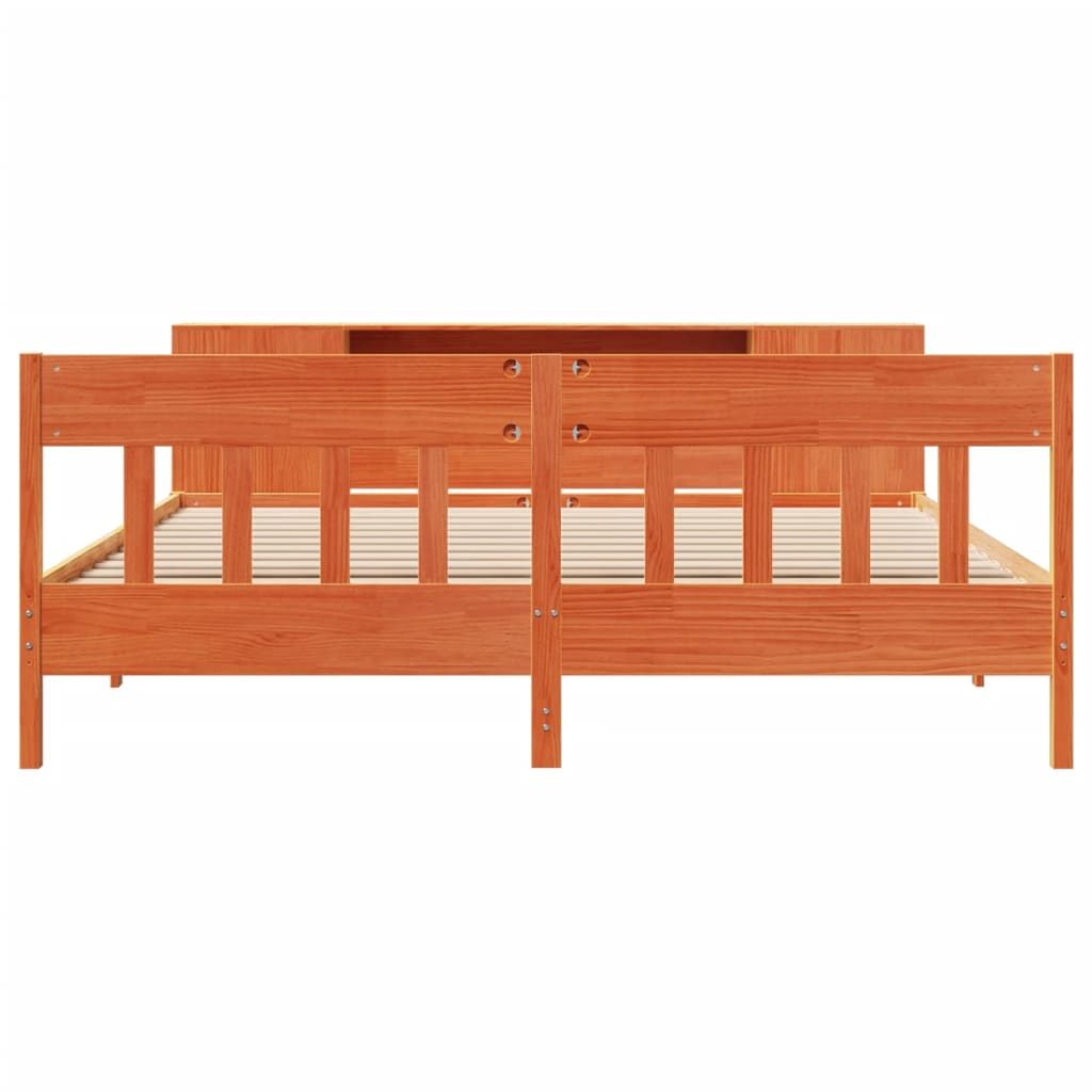 Säng Med Bokhylla Utan Madrass 200X200Cm Massiv Furu