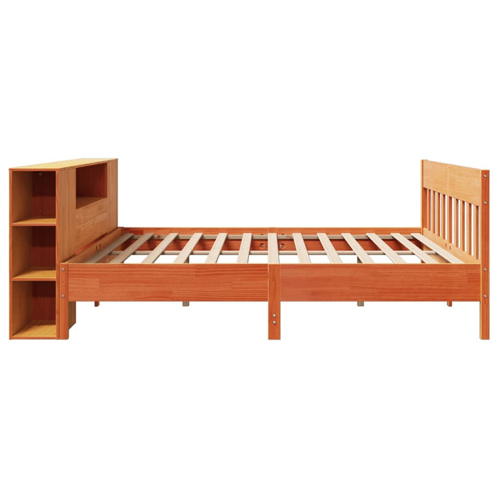 Säng Med Bokhylla Utan Madrass 200X200Cm Massiv Furu