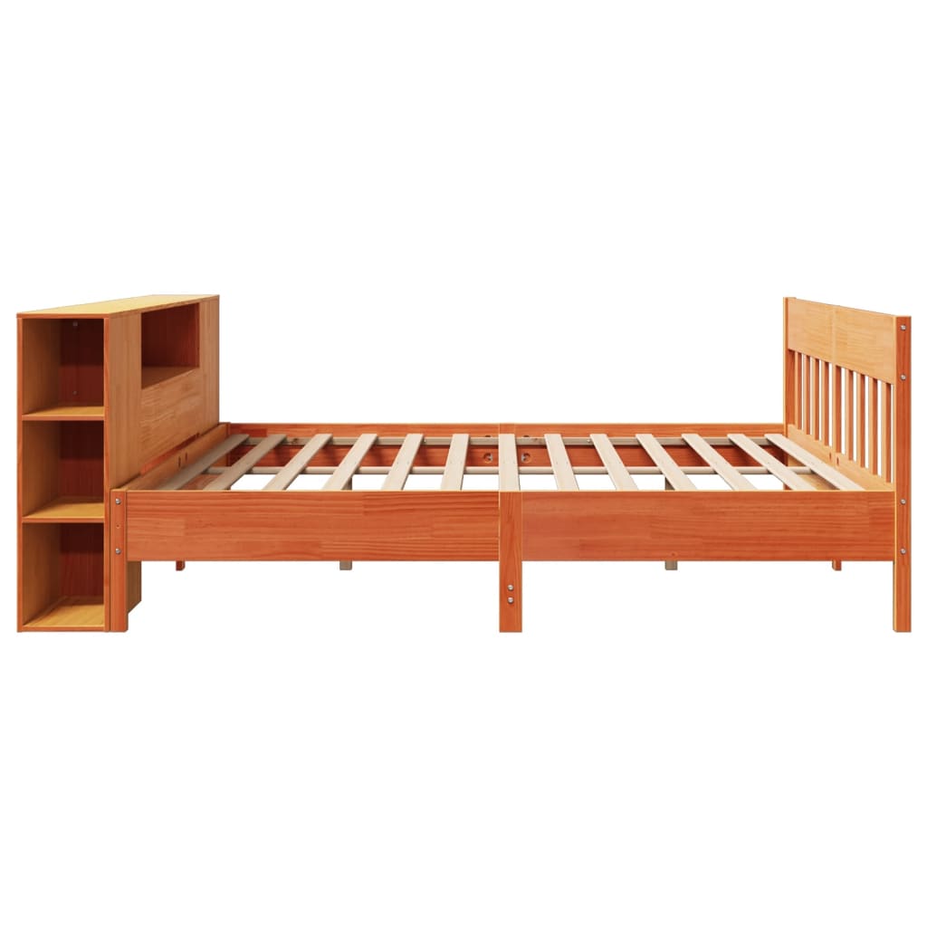 Säng Med Bokhylla Utan Madrass 200X200Cm Massiv Furu