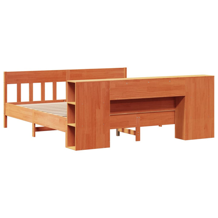 Säng Med Bokhylla Utan Madrass 200X200Cm Massiv Furu