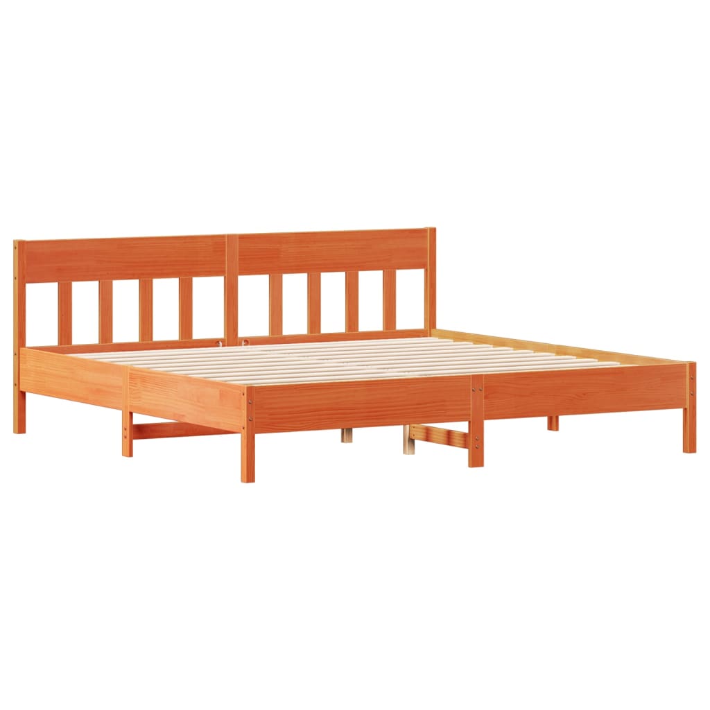 Säng Med Bokhylla Utan Madrass 200X200Cm Massiv Furu