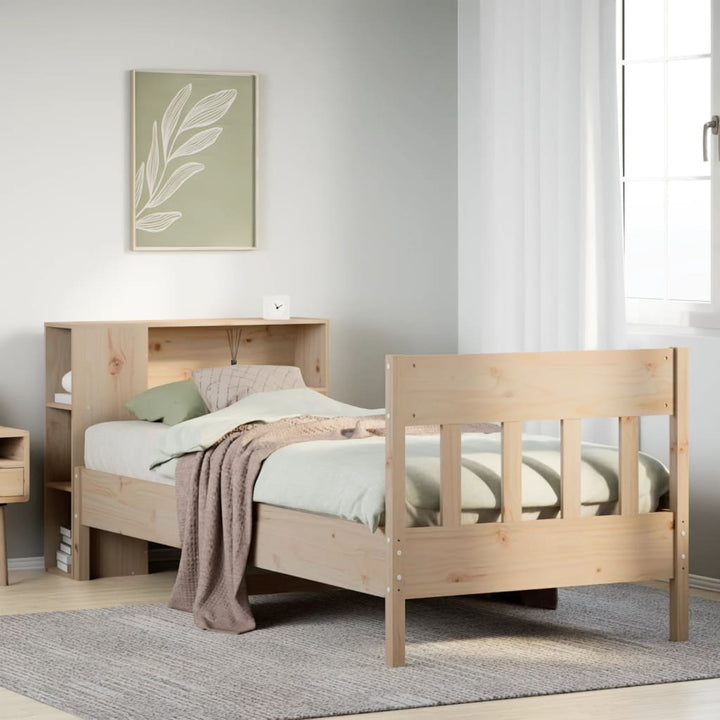 Säng Med Bokhylla Utan Madrass 75X190Cm Massiv Furu