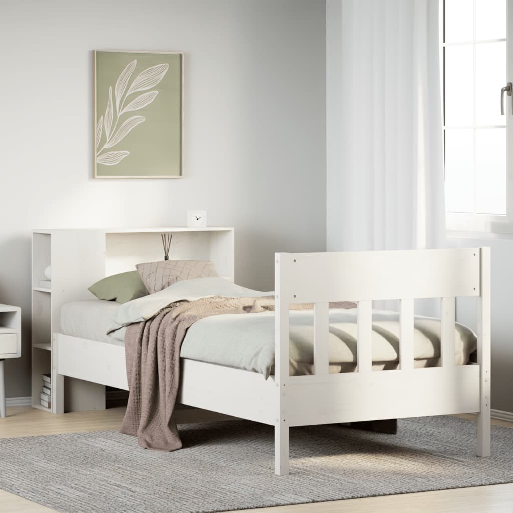 Säng Med Bokhylla Utan Madrass 75X190Cm Massiv Furu