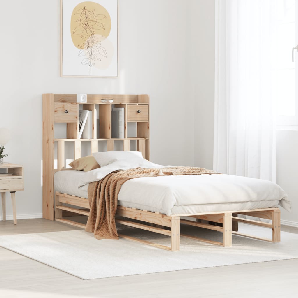 Säng Med Bokhylla Utan Madrass 140X190Cm Massiv Furu