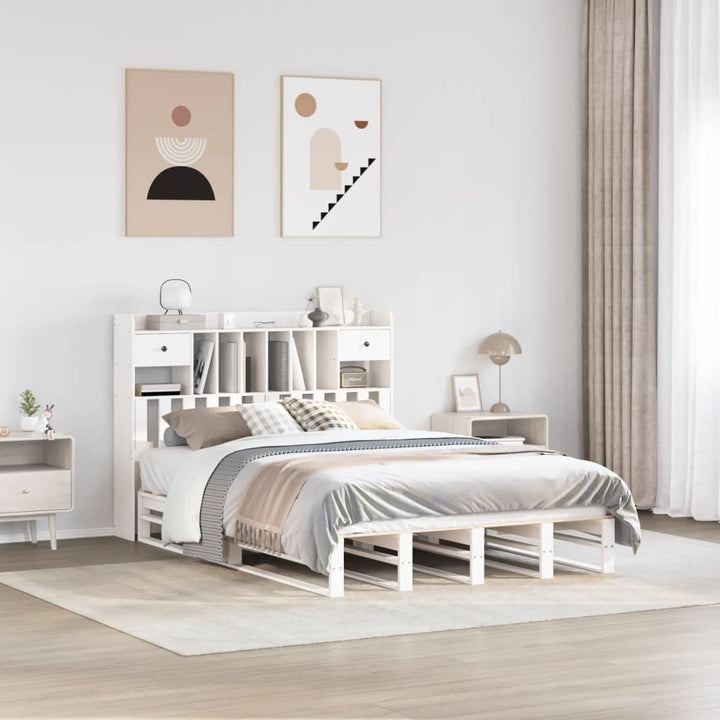 Säng Med Bokhylla Utan Madrass 140X190Cm Massiv Furu