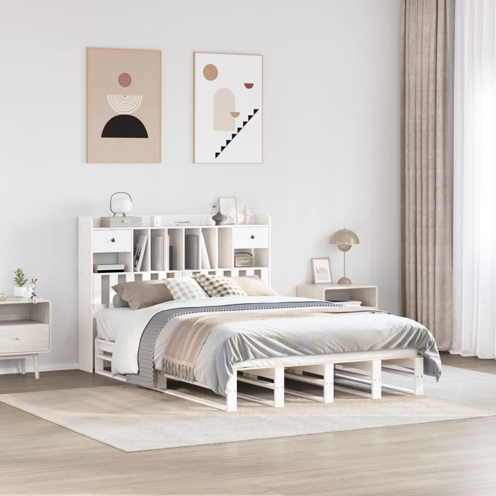 Säng Med Bokhylla Utan Madrass 140X190Cm Massiv Furu