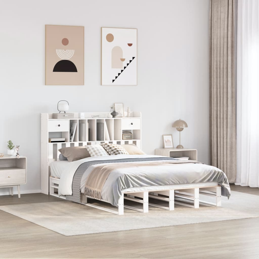 Säng Med Bokhylla Utan Madrass 140X190Cm Massiv Furu