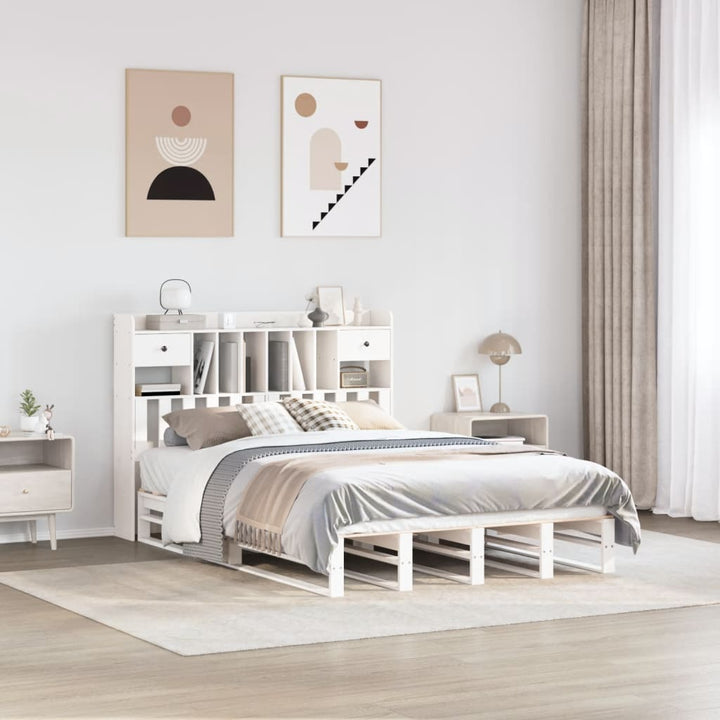 Säng Med Bokhylla Utan Madrass 140X190Cm Massiv Furu