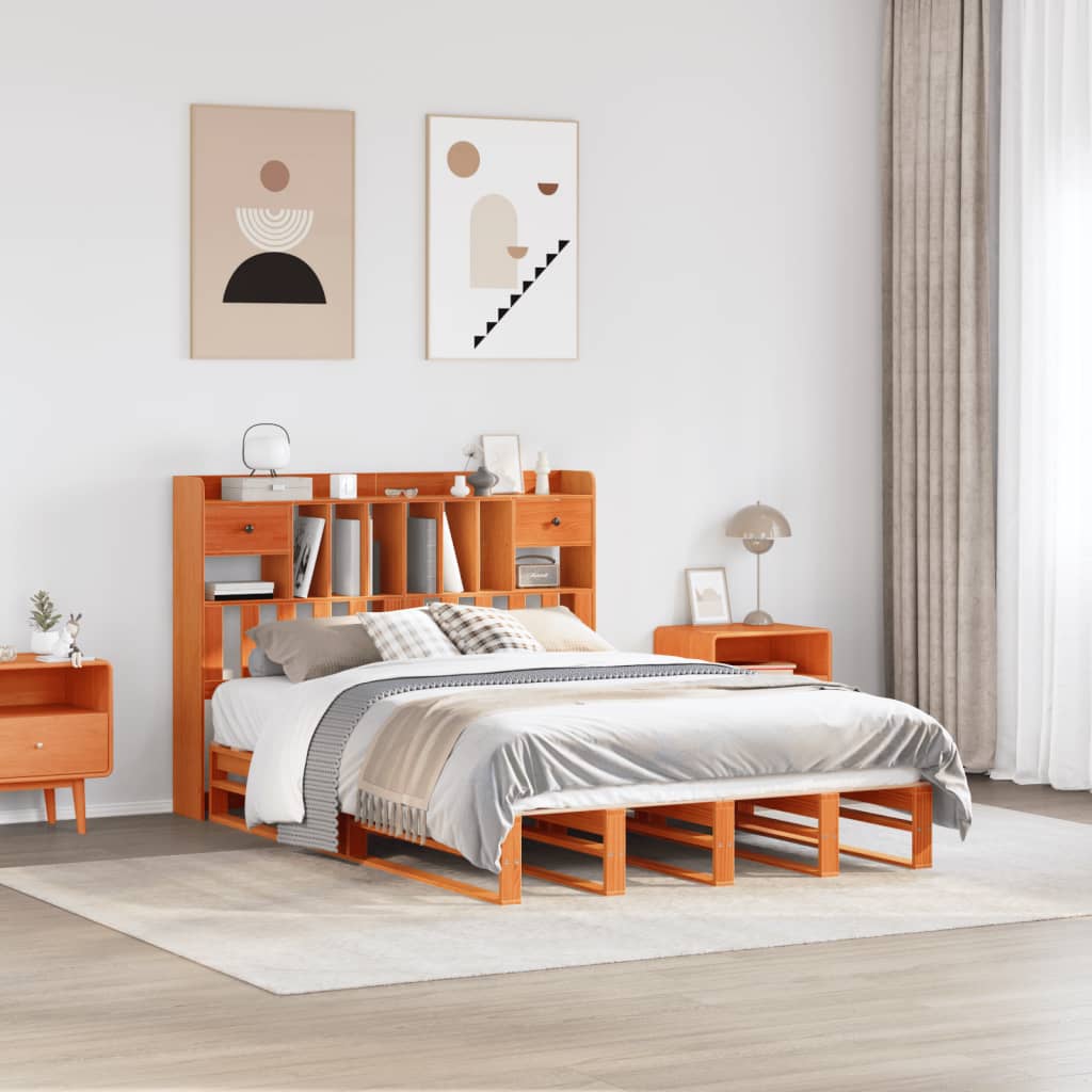 Säng Med Bokhylla Utan Madrass 140X190Cm Massiv Furu