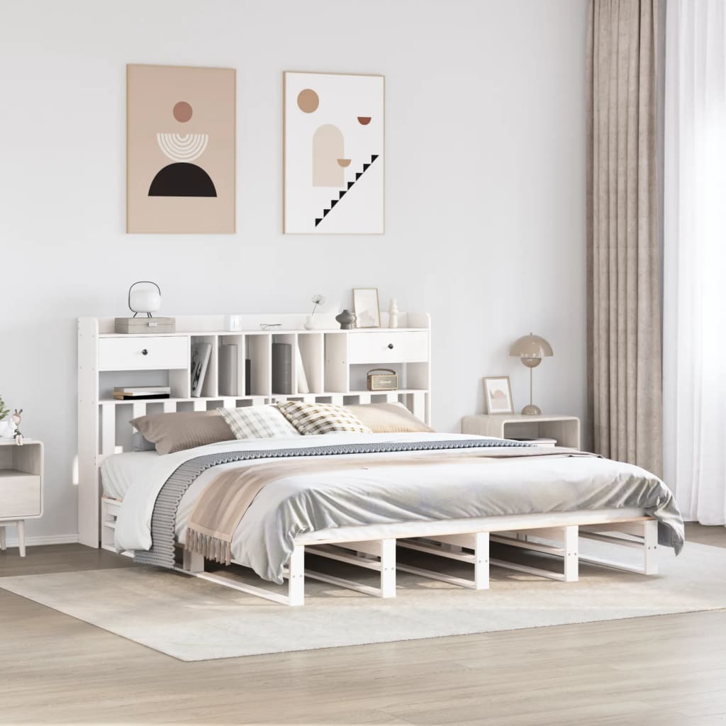 Säng Med Bokhylla Utan Madrass 140X190Cm Massiv Furu