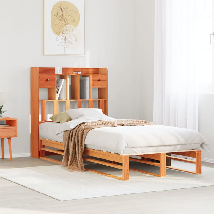 Säng Med Bokhylla Utan Madrass 140X190Cm Massiv Furu