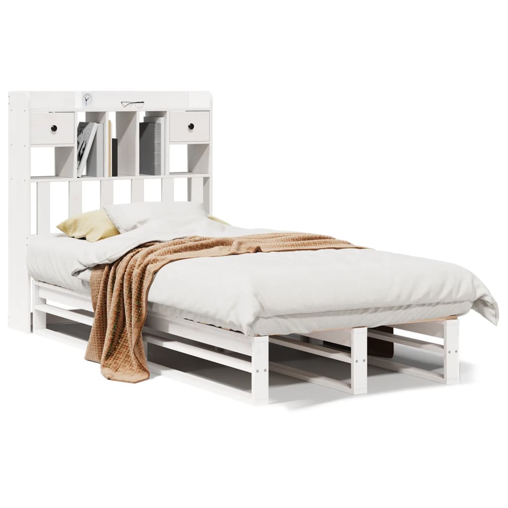 Säng Med Bokhylla Utan Madrass 90X190Cm Massiv Furu