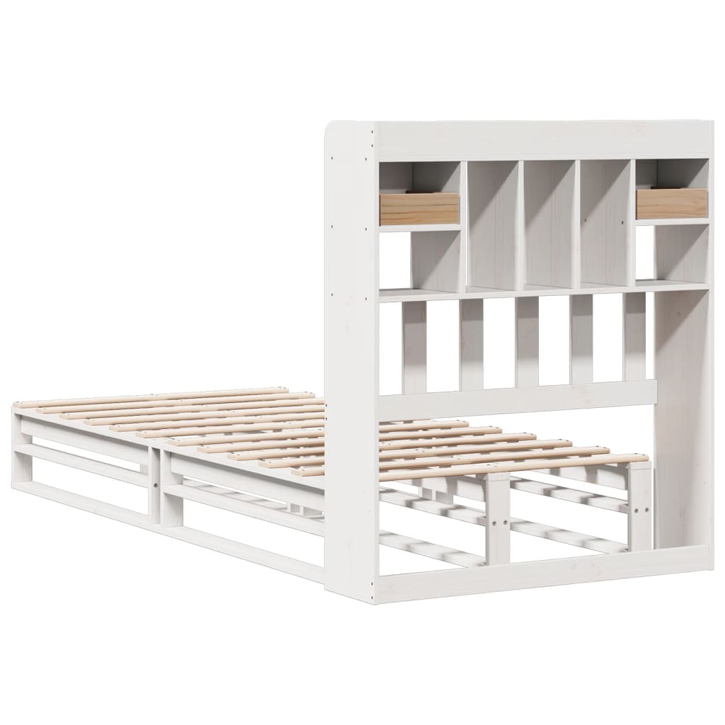 Säng Med Bokhylla Utan Madrass 90X190Cm Massiv Furu