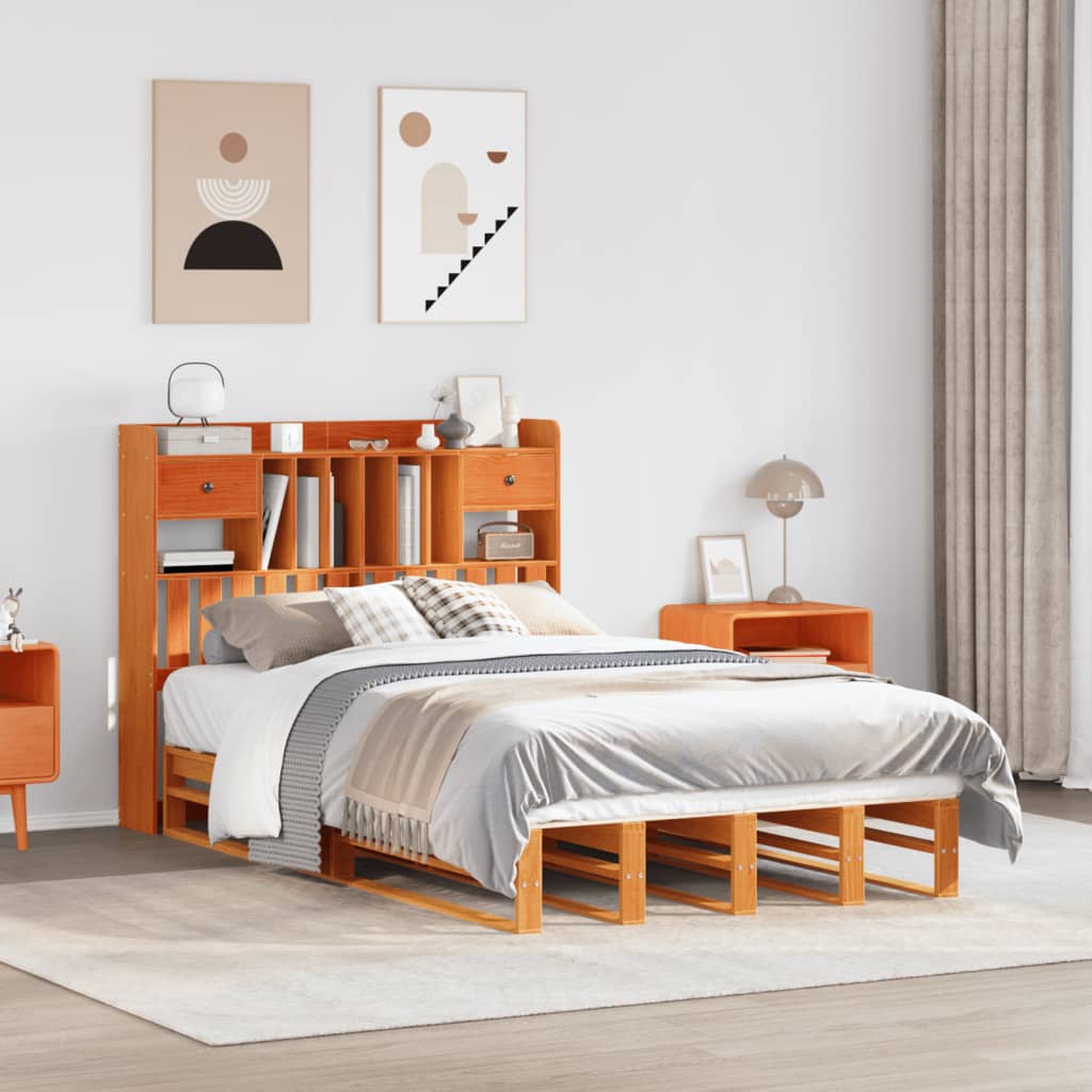 Säng Med Bokhylla Utan Madrass 140X190Cm Massiv Furu