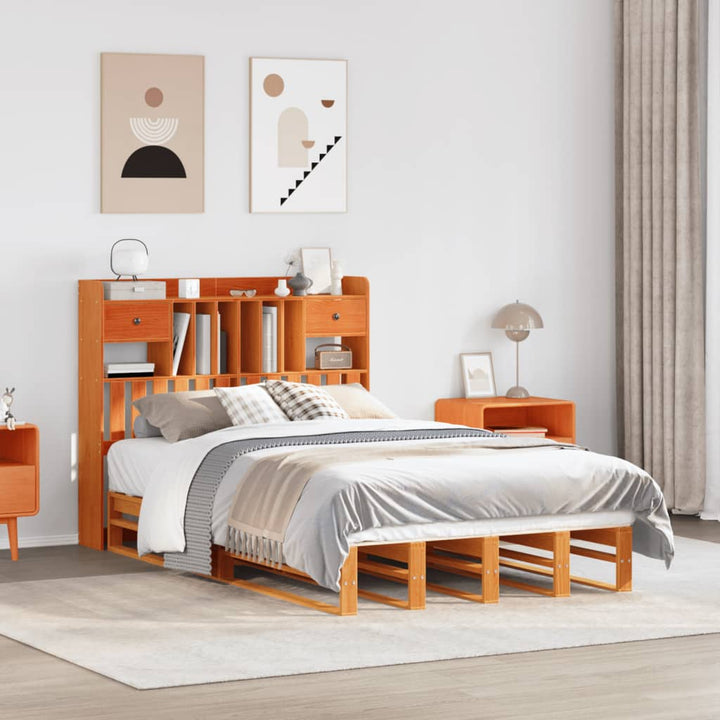 Säng Med Bokhylla Utan Madrass 140X190Cm Massiv Furu