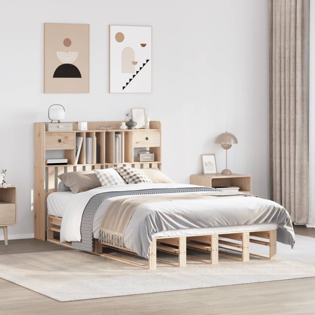 Säng Med Bokhylla Utan Madrass 140X190Cm Massiv Furu