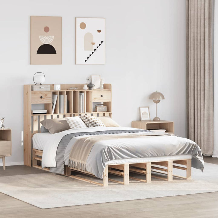 Säng Med Bokhylla Utan Madrass 140X190Cm Massiv Furu