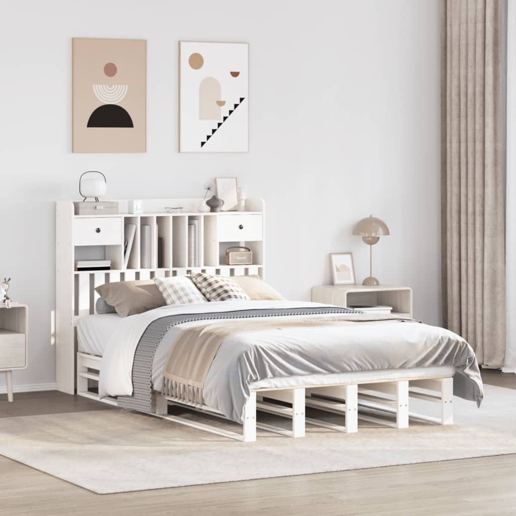 Säng Med Bokhylla Utan Madrass 140X190Cm Massiv Furu