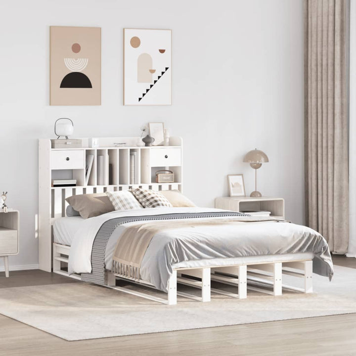 Säng Med Bokhylla Utan Madrass 140X190Cm Massiv Furu