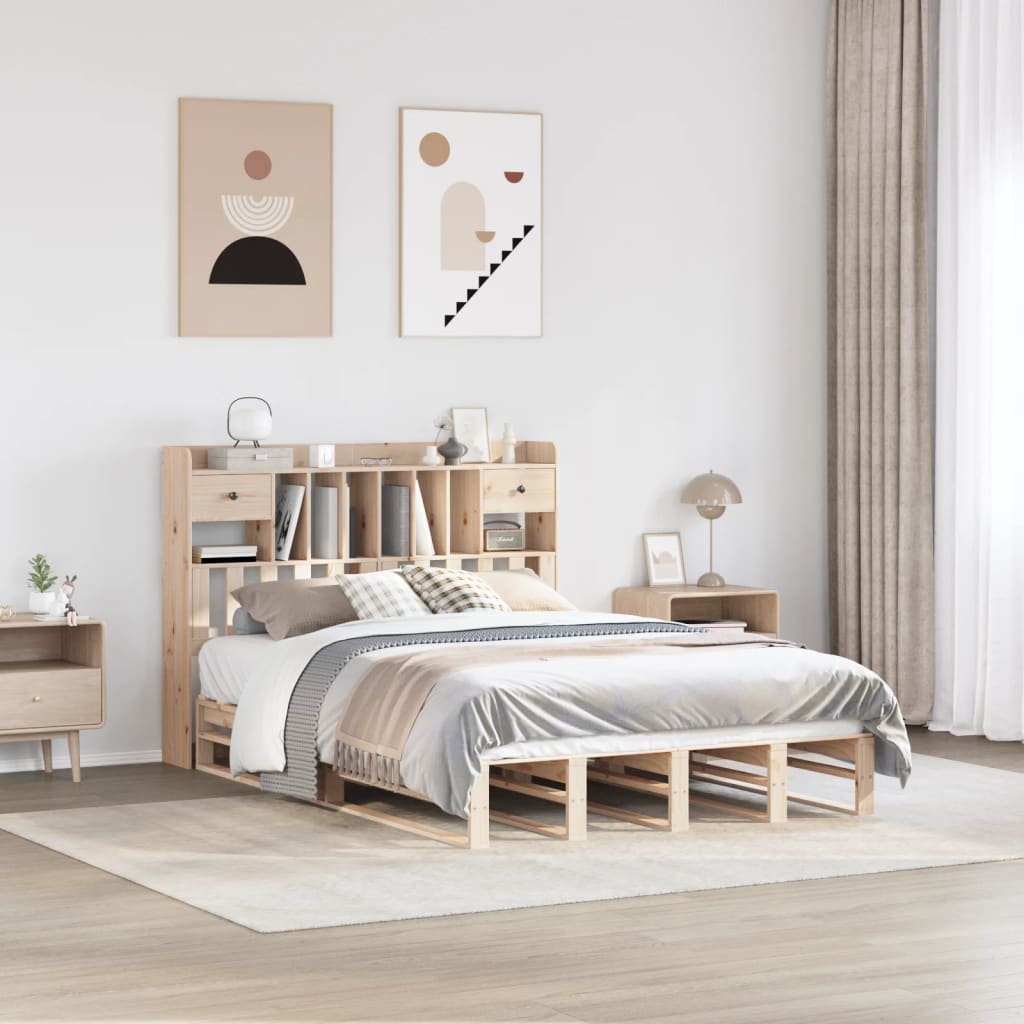 Säng Med Bokhylla Utan Madrass 140X190Cm Massiv Furu