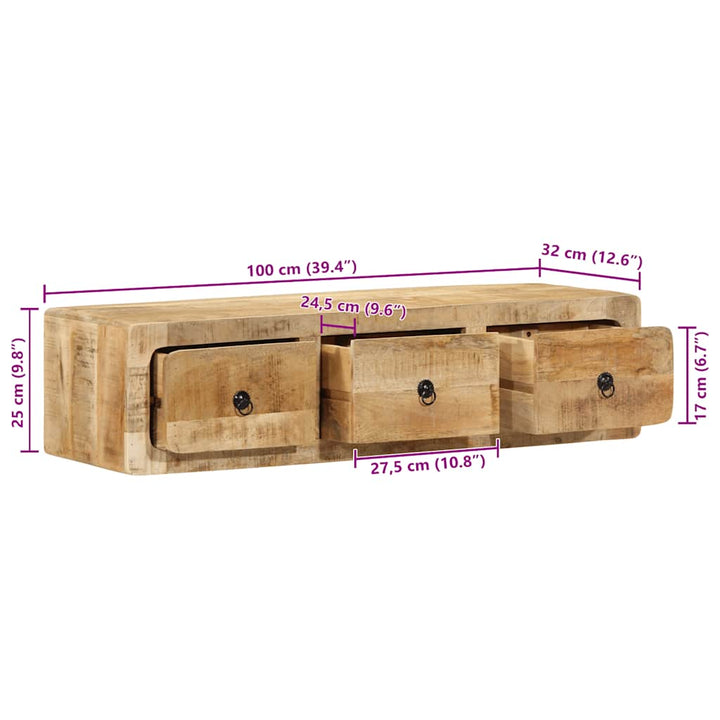 Vägghängt Tv-Skåp 100X32X25 Cm Massivt Trä Grov Mango