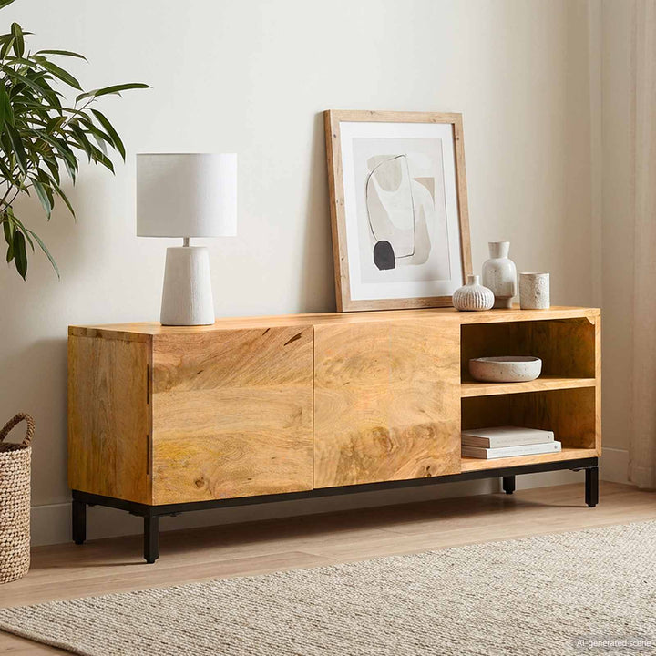 Förvaringsskåp Med Hylla Brun 110 X 30 X 40 Cm Massivt Mangoträ