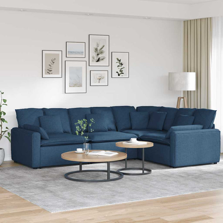 Modulsoffa Med Kuddar Tyg Jeans Blå