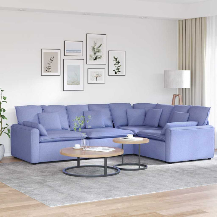 Modulsoffa Med Kuddar Tyg Jeans Blå