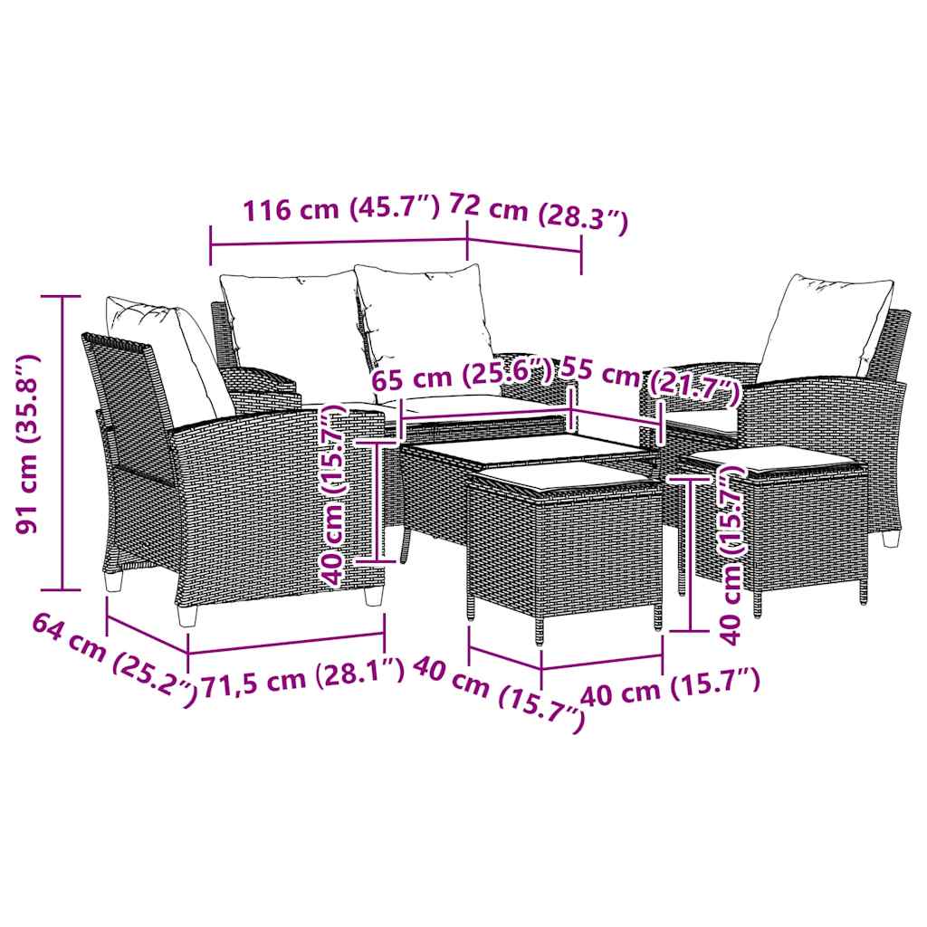 Loungegrupp Med Dynor 6 Delar Svart Konstrotting