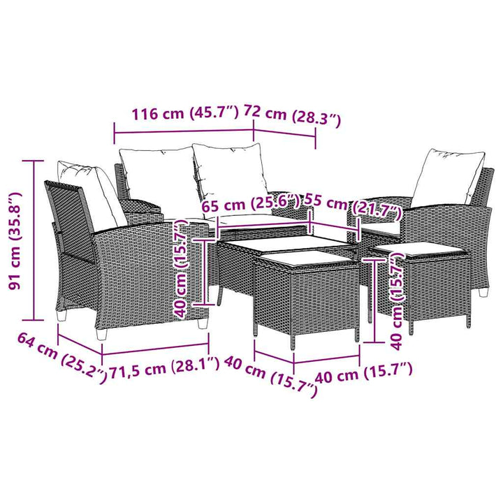 Loungegrupp Med Dynor 6 Delar Svart Konstrotting
