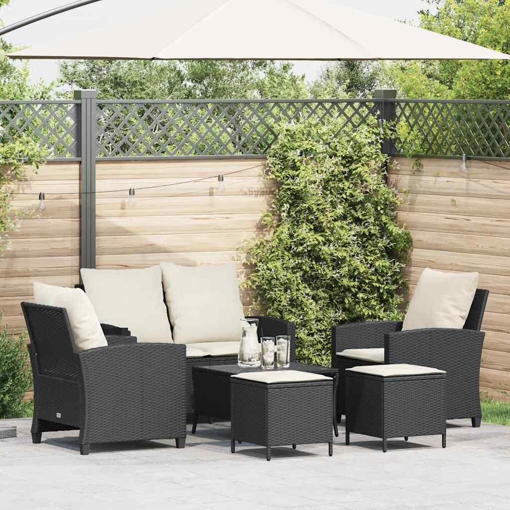 Loungegrupp Med Dynor 6 Delar Svart Konstrotting