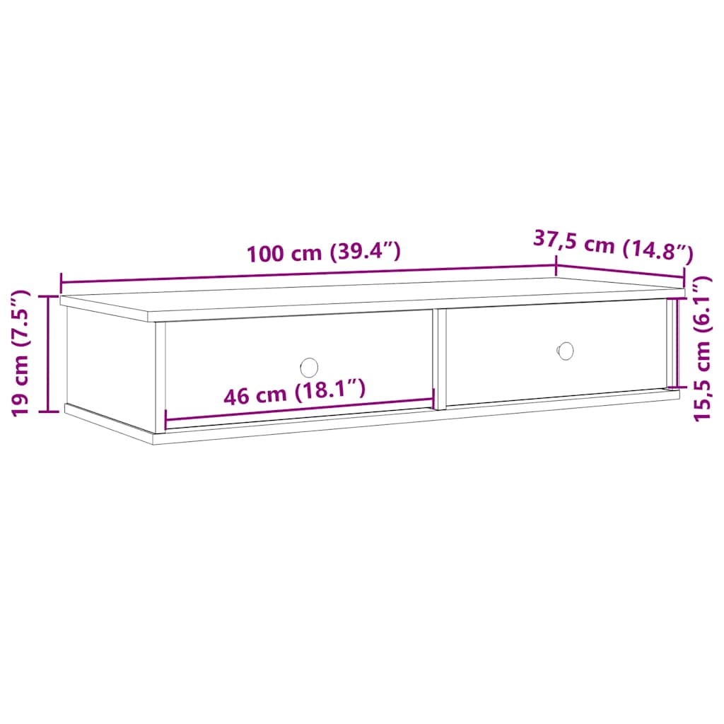 Vägghylla Med Lådor 100X37,5X19 Cm Konstruerat Trä
