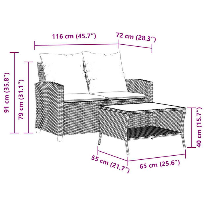 Trädgårdssoffa 2-Sits Med Dynor Och Bord Konstrotting