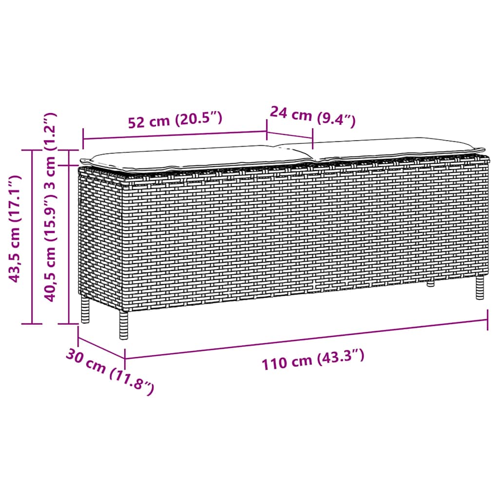 Trädgårdsbänk Med Dyna Svart 110X30X40,5 Cm Konstrotting