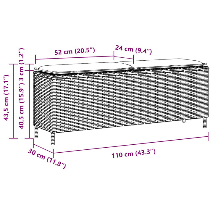 Trädgårdsbänk Med Dyna Svart 110X30X40,5 Cm Konstrotting