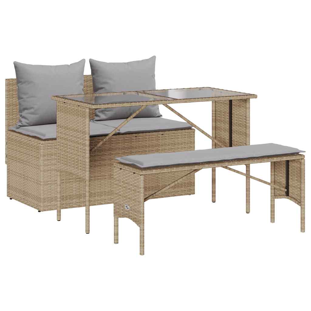 Matgrupp För Trädgården 3 Delar Med Dynor Beige Konstrotting