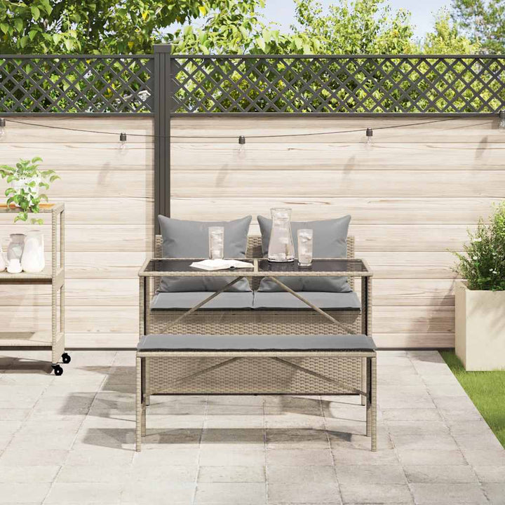 Matgrupp För Trädgården 3 Delar Med Dynor Beige Konstrotting